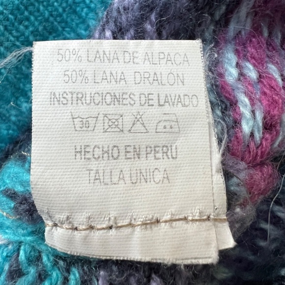 Alpaca Sweater Pink & Blue Cardigan Full Zipper Striped Soft Made in Peru - Picture 7 of 8